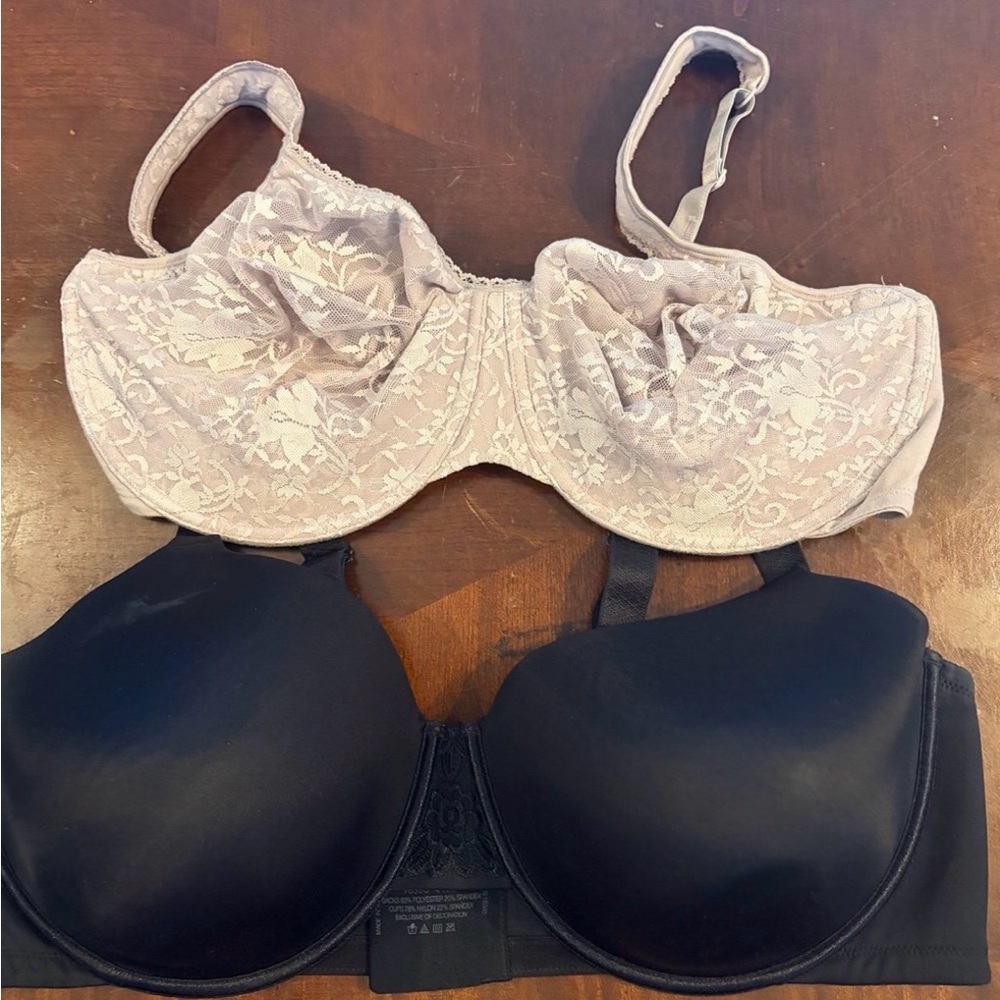 Elegant Lace and Smooth Black Bra Set 44DD